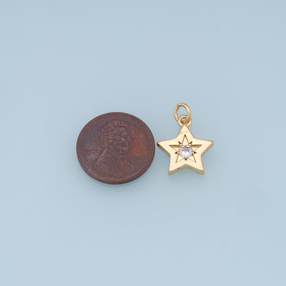 18K Gold Filled Star Pendant,CZ Star Charm Bracelet Necklace for DIY Jewelry Making Supply