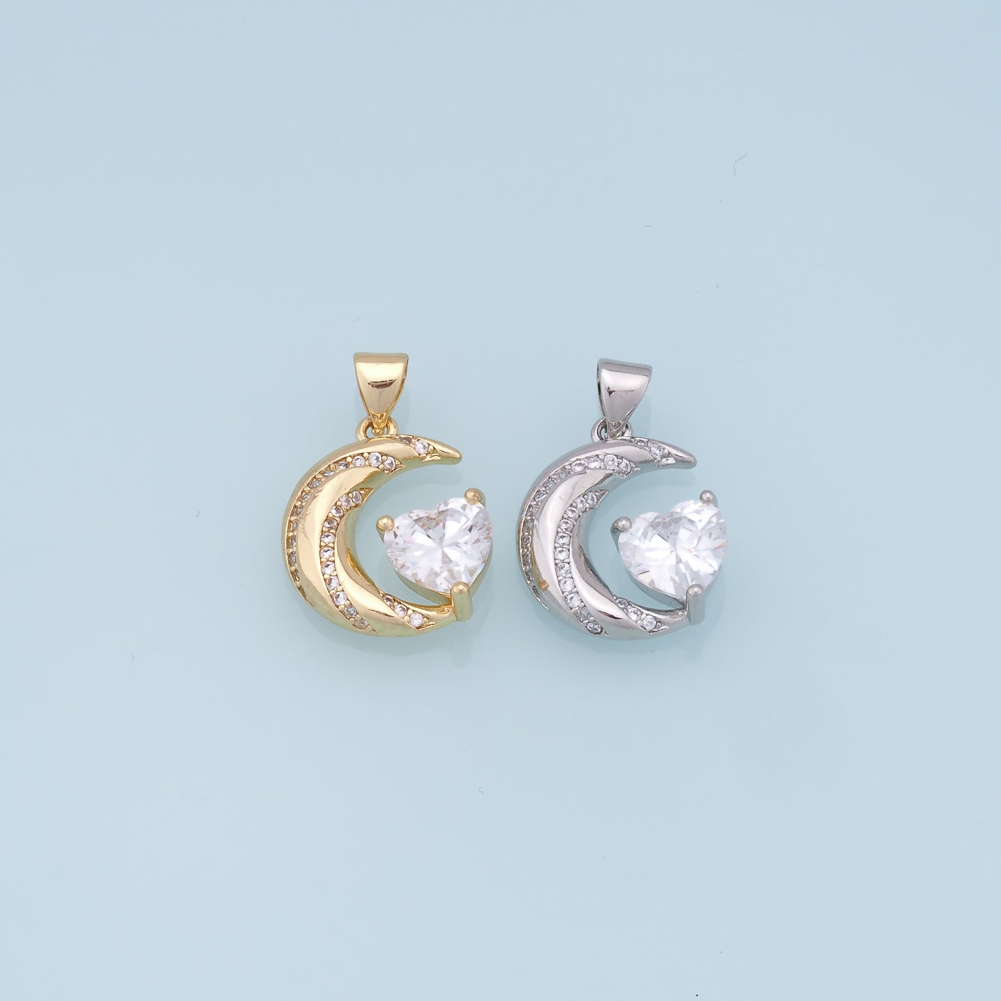 Gold Moon Charms,18K Gold Filled Moon Pendant,CZ Micro Pave Celestial Charm Bracelet Necklace for DIY Jewelry Making Supply