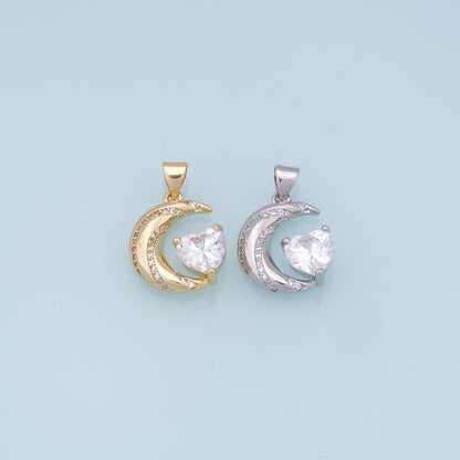 Gold Moon Charms,18K Gold Filled Moon Pendant,CZ Micro Pave Celestial Charm Bracelet Necklace for DIY Jewelry Making Supply