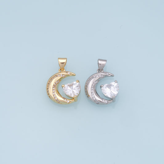Gold Moon Charms,18K Gold Filled Moon Pendant,CZ Micro Pave Celestial Charm Bracelet Necklace for DIY Jewelry Making Supply