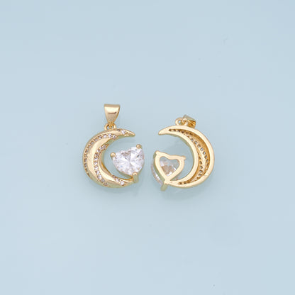 Gold Moon Charms,18K Gold Filled Moon Pendant,CZ Micro Pave Celestial Charm Bracelet Necklace for DIY Jewelry Making Supply