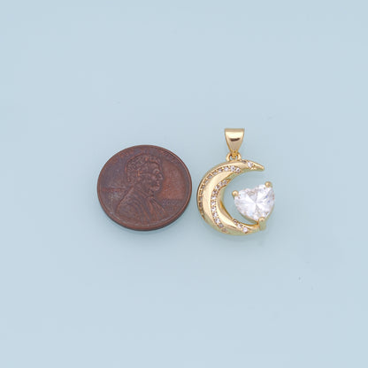 Gold Moon Charms,18K Gold Filled Moon Pendant,CZ Micro Pave Celestial Charm Bracelet Necklace for DIY Jewelry Making Supply