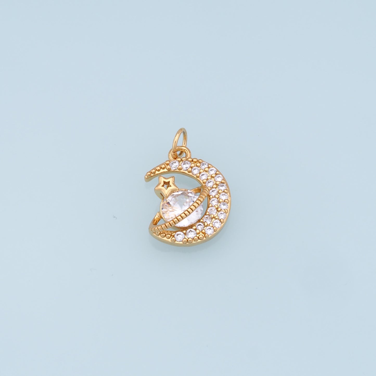 Gold Moon Star Charms,18K Gold Filled CZ Moon Pendant,Celestial Charm Bracelet Necklace for DIY Jewelry Making Supply