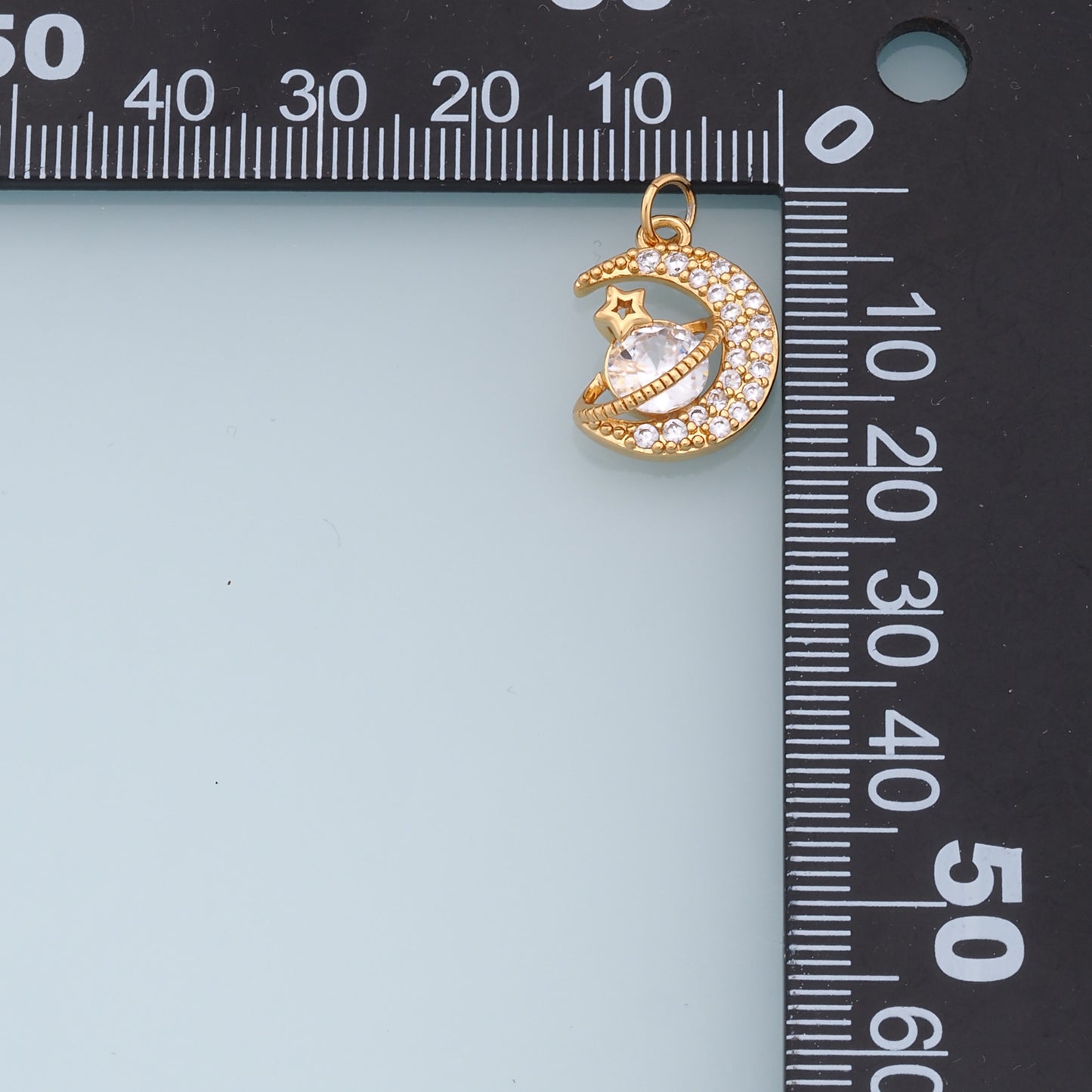 Gold Moon Star Charms,18K Gold Filled CZ Moon Pendant,Celestial Charm Bracelet Necklace for DIY Jewelry Making Supply