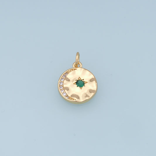 Gold Moon Star Charms,18K Gold Filled CZ Moon Pendant,Celestial Charm Bracelet Necklace for DIY Jewelry Making Supply