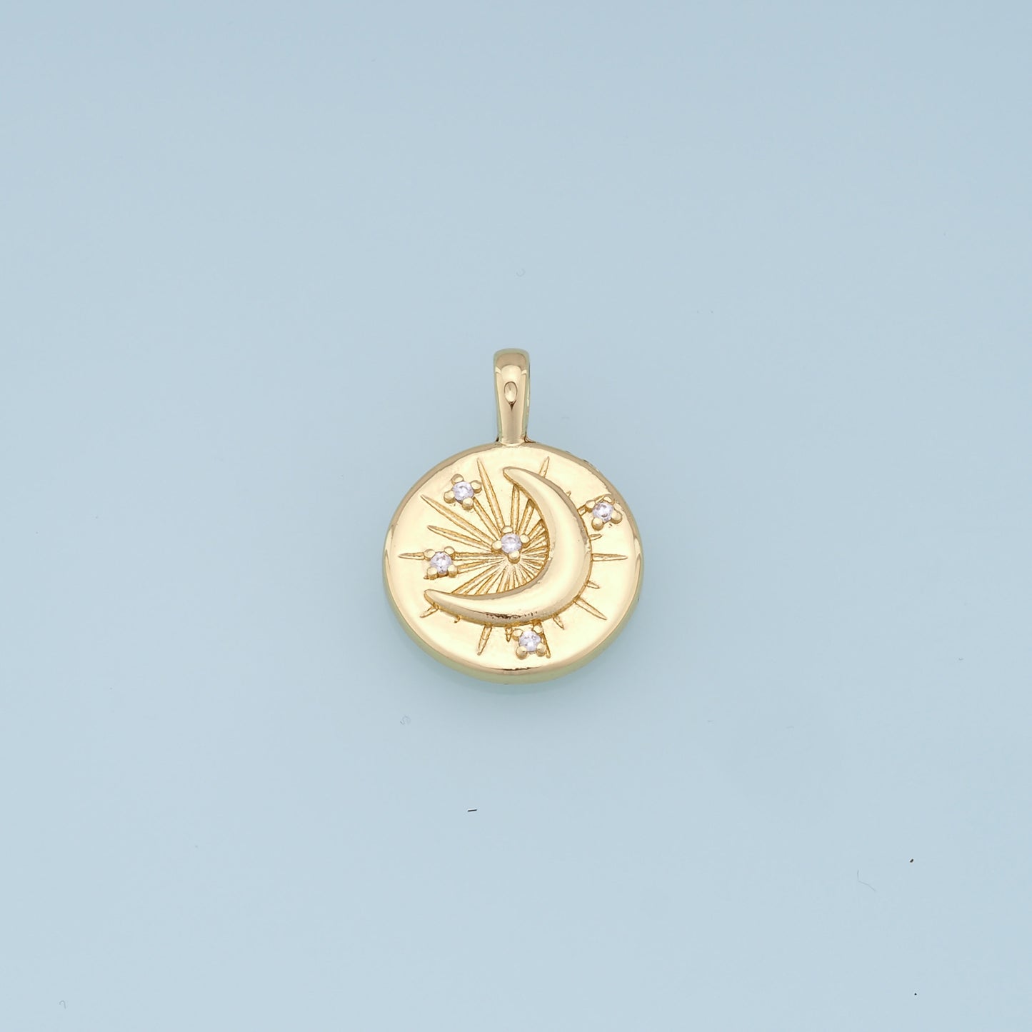 Gold Moon Star Charms,18K Gold Filled CZ Moon Pendant,Celestial Charm Bracelet Necklace for DIY Jewelry Making Supply