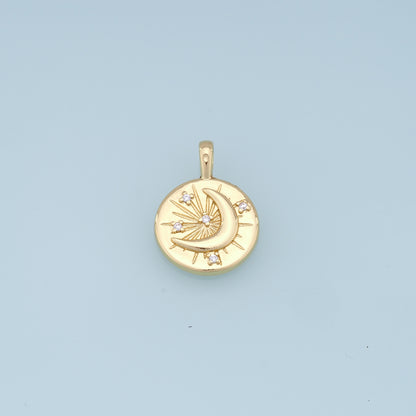 Gold Moon Star Charms,18K Gold Filled CZ Moon Pendant,Celestial Charm Bracelet Necklace for DIY Jewelry Making Supply