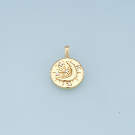 Gold Moon Star Charms,18K Gold Filled CZ Moon Pendant,Celestial Charm Bracelet Necklace for DIY Jewelry Making Supply