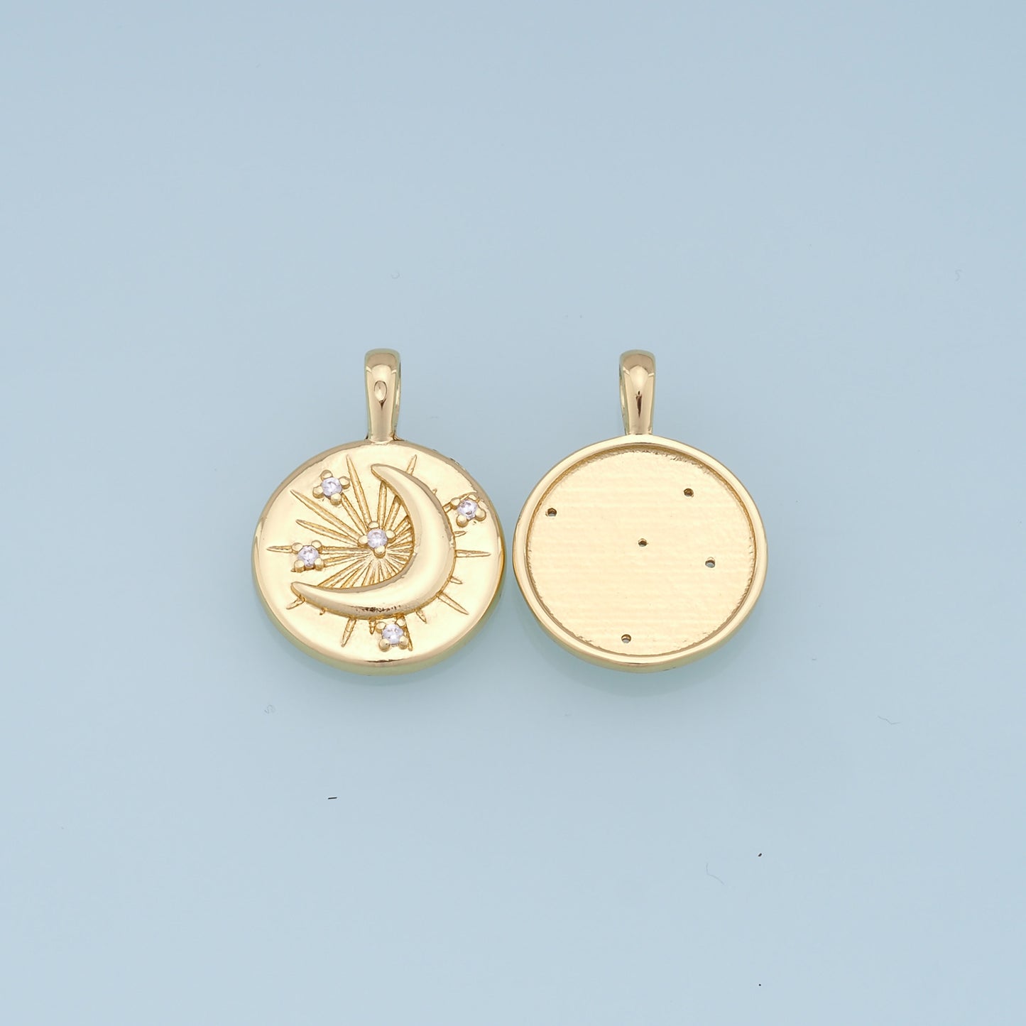Gold Moon Star Charms,18K Gold Filled CZ Moon Pendant,Celestial Charm Bracelet Necklace for DIY Jewelry Making Supply
