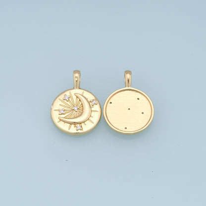 Gold Moon Star Charms,18K Gold Filled CZ Moon Pendant,Celestial Charm Bracelet Necklace for DIY Jewelry Making Supply