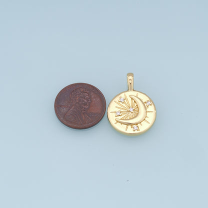 Gold Moon Star Charms,18K Gold Filled CZ Moon Pendant,Celestial Charm Bracelet Necklace for DIY Jewelry Making Supply