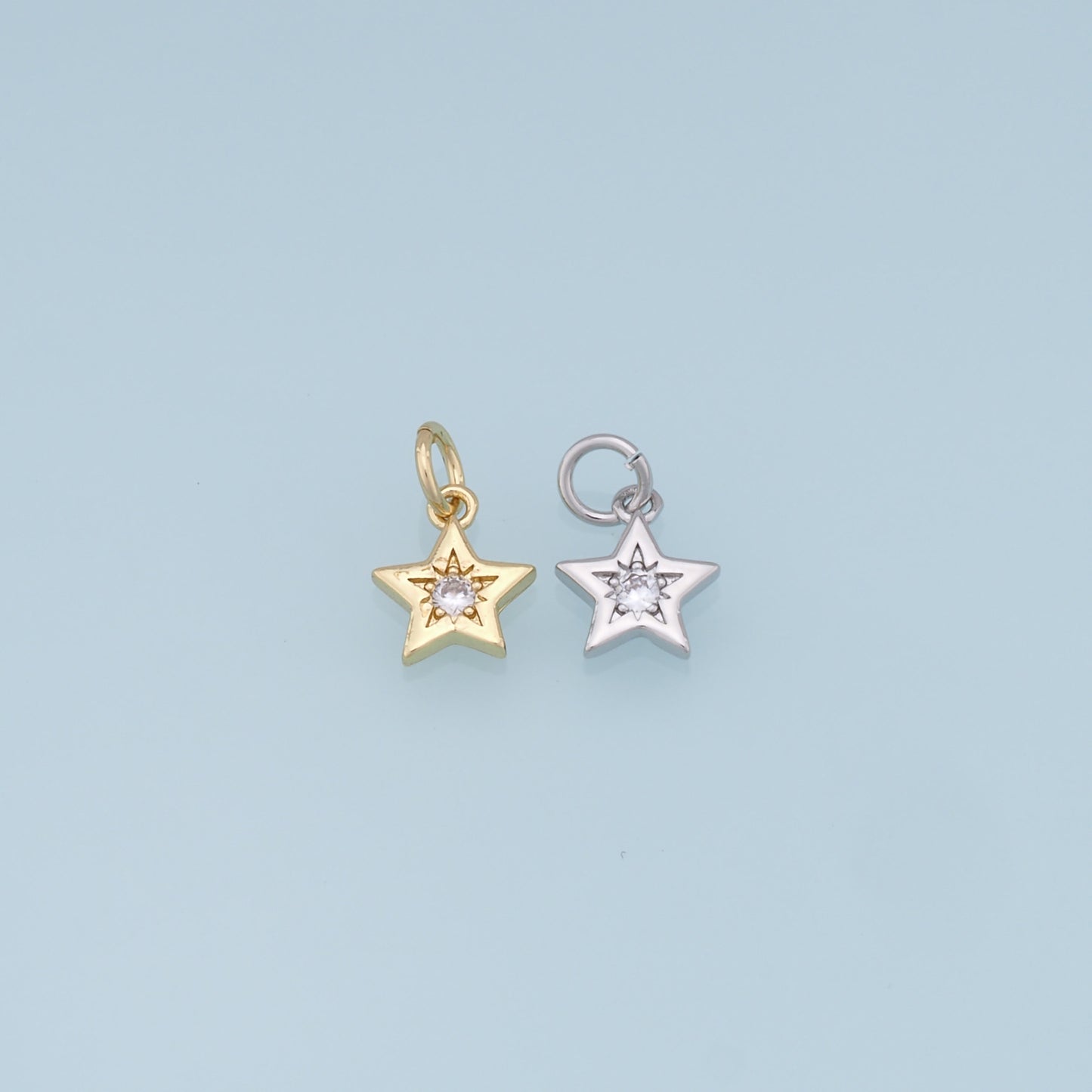 18K Gold Filled Star Pendant,CZ Star Charm Bracelet Necklace for DIY Jewelry Making Supply