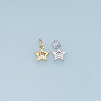 18K Gold Filled Star Pendant,CZ Star Charm Bracelet Necklace for DIY Jewelry Making Supply