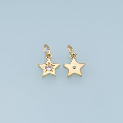 18K Gold Filled Star Pendant,CZ Star Charm Bracelet Necklace for DIY Jewelry Making Supply