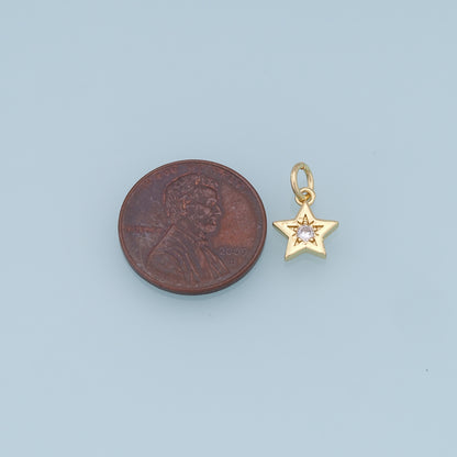 18K Gold Filled Star Pendant,CZ Star Charm Bracelet Necklace for DIY Jewelry Making Supply