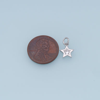 18K Gold Filled Star Pendant,CZ Star Charm Bracelet Necklace for DIY Jewelry Making Supply