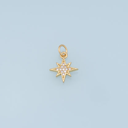 Gold Star Charms,18K Gold Filled Starburst Pendant,CZ North Star Charm Bracelet Necklace for DIY Jewelry Making Supply