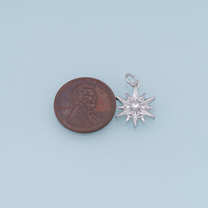 Gold Star Charms,18K Gold Filled Starburst Pendant,CZ North Star Charm Bracelet Necklace for DIY Jewelry Making Supply