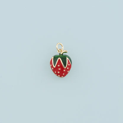 Gold Strawberry Charms,18K Gold Filled Strawberry Pendant,Enamel Fruit Charm Bracelet Necklace for DIY Jewelry Making Supply