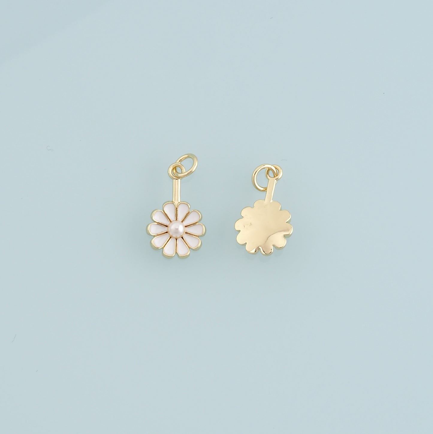 Gold Daisy Charms,18K Gold Filled Pearl Daisy Pendant,Enamel Flower Charm Bracelet Necklace for DIY Jewelry Making Supply
