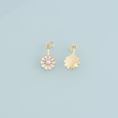 Gold Daisy Charms,18K Gold Filled Pearl Daisy Pendant,Enamel Flower Charm Bracelet Necklace for DIY Jewelry Making Supply