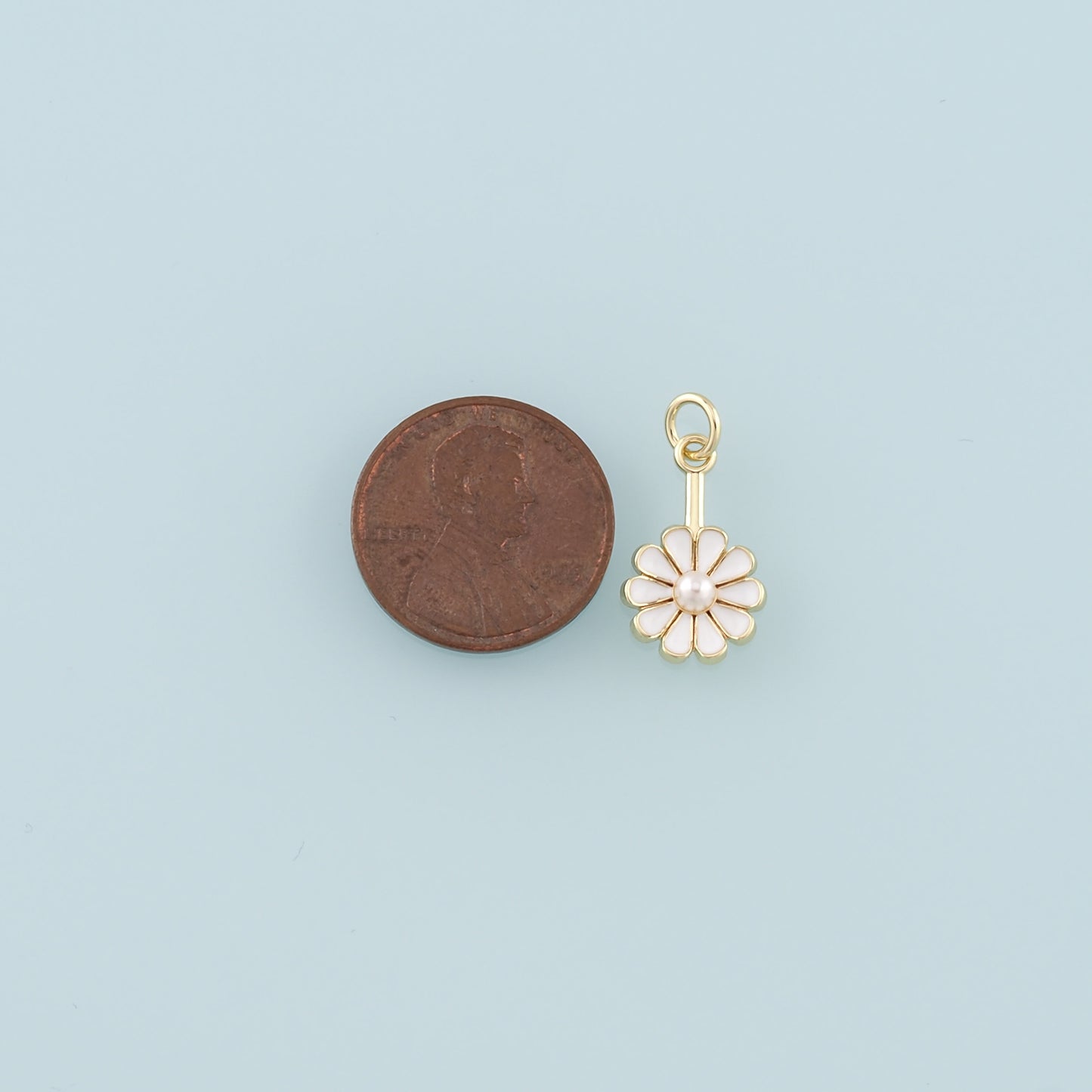 Gold Daisy Charms,18K Gold Filled Pearl Daisy Pendant,Enamel Flower Charm Bracelet Necklace for DIY Jewelry Making Supply
