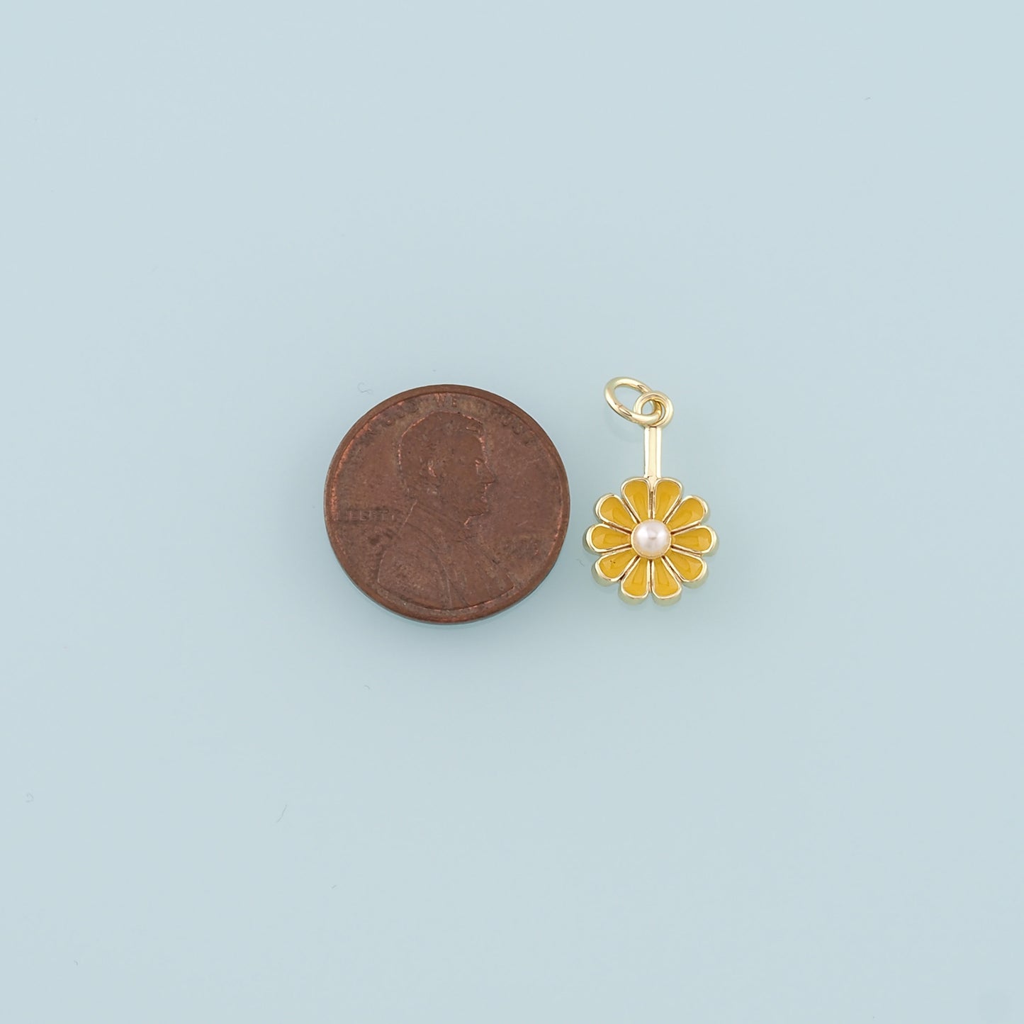 Gold Daisy Charms,18K Gold Filled Pearl Daisy Pendant,Enamel Flower Charm Bracelet Necklace for DIY Jewelry Making Supply