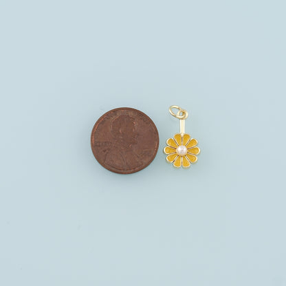 Gold Daisy Charms,18K Gold Filled Pearl Daisy Pendant,Enamel Flower Charm Bracelet Necklace for DIY Jewelry Making Supply