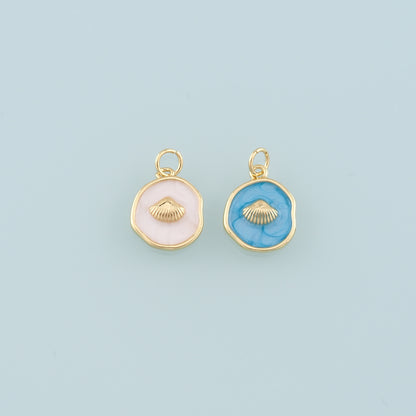 Gold Shell Charms,18K Gold Filled Scallop Pendant,Enamel Conch Shell Charm Bracelet Necklace for DIY Jewelry Making Supply