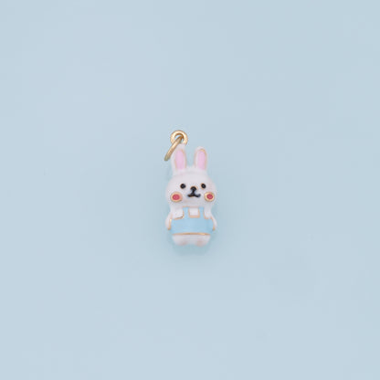 Cute Rabbit Charms,18K Gold Filled Enamel Rabbit Pendant,Kawaii Charm Bracelet Necklace for DIY Jewelry Making Supply