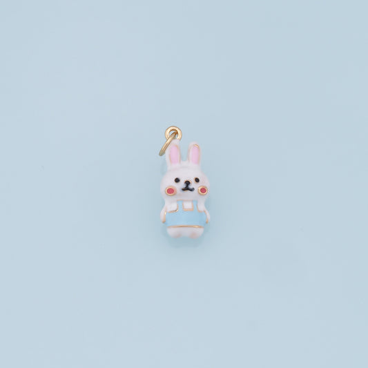 Cute Rabbit Charms,18K Gold Filled Enamel Rabbit Pendant,Kawaii Charm Bracelet Necklace for DIY Jewelry Making Supply