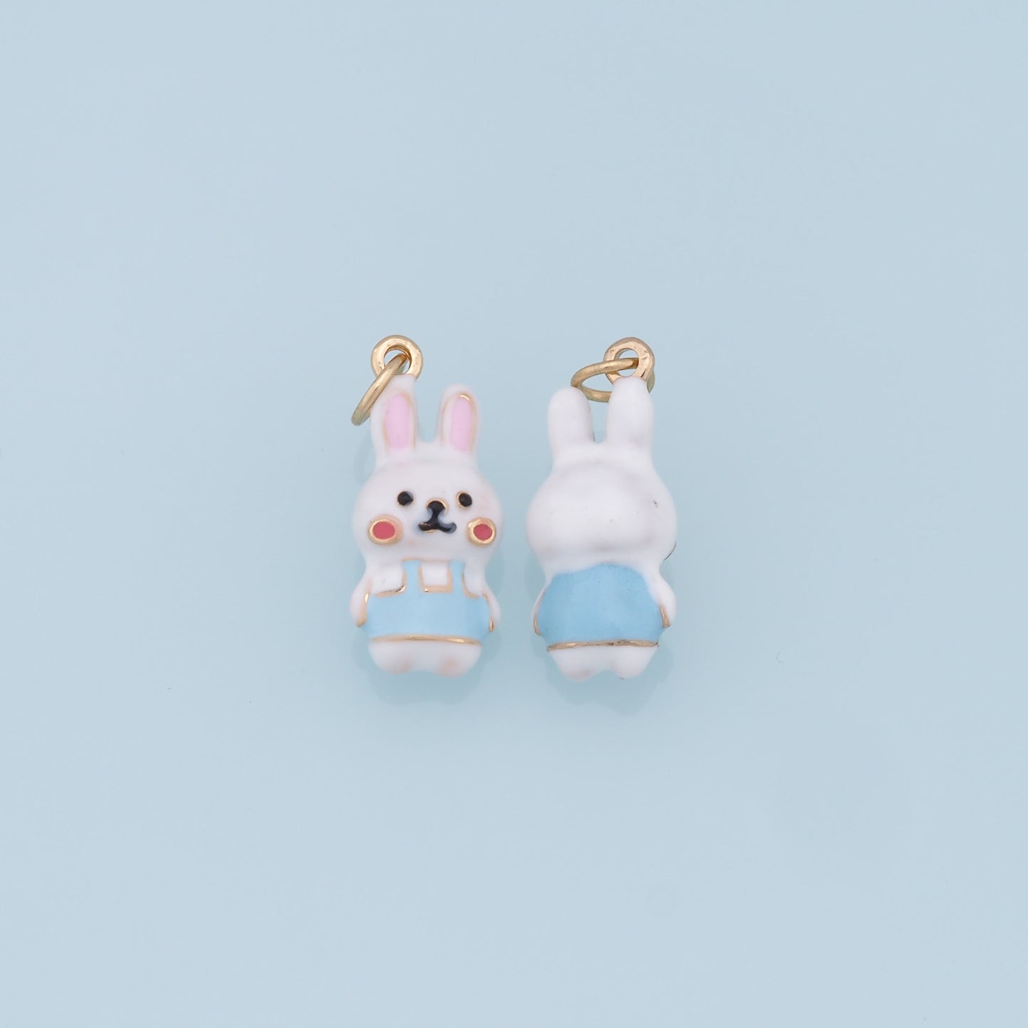 Cute Rabbit Charms,18K Gold Filled Enamel Rabbit Pendant,Kawaii Charm Bracelet Necklace for DIY Jewelry Making Supply
