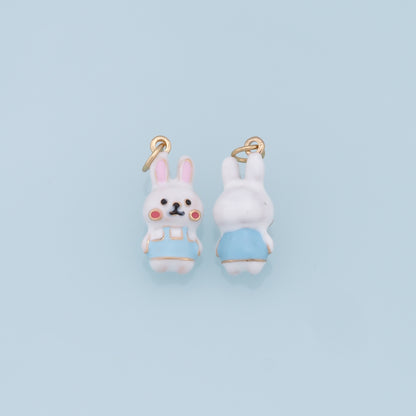 Cute Rabbit Charms,18K Gold Filled Enamel Rabbit Pendant,Kawaii Charm Bracelet Necklace for DIY Jewelry Making Supply