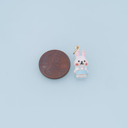 Cute Rabbit Charms,18K Gold Filled Enamel Rabbit Pendant,Kawaii Charm Bracelet Necklace for DIY Jewelry Making Supply