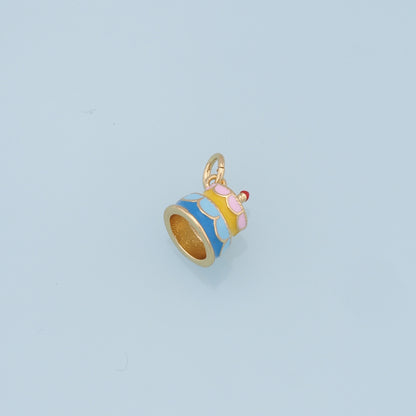Gold Cake Charms,18K Gold Filled Enamel Cake Pendant,Cute Cake Charm Bracelet Necklace for DIY Jewelry Making Supply