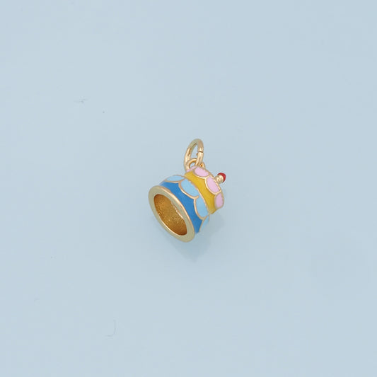 Gold Cake Charms,18K Gold Filled Enamel Cake Pendant,Cute Cake Charm Bracelet Necklace for DIY Jewelry Making Supply