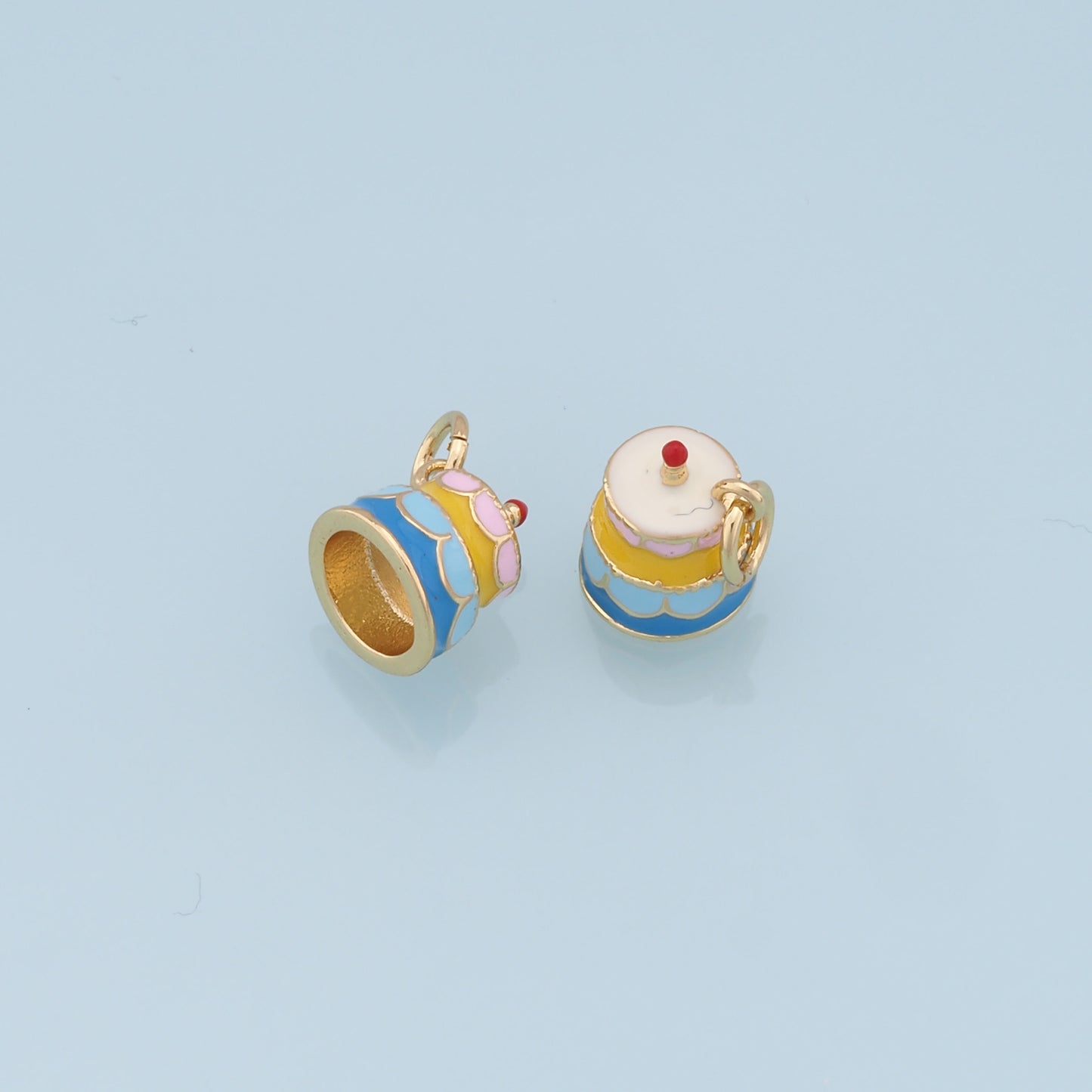 Gold Cake Charms,18K Gold Filled Enamel Cake Pendant,Cute Cake Charm Bracelet Necklace for DIY Jewelry Making Supply