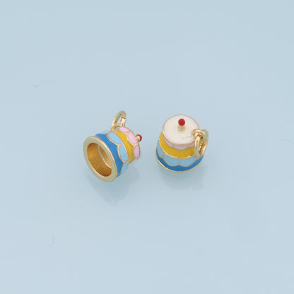 Gold Cake Charms,18K Gold Filled Enamel Cake Pendant,Cute Cake Charm Bracelet Necklace for DIY Jewelry Making Supply