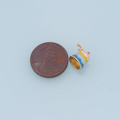 Gold Cake Charms,18K Gold Filled Enamel Cake Pendant,Cute Cake Charm Bracelet Necklace for DIY Jewelry Making Supply