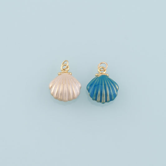 Gold Shell Charms,18K Gold Filled Scallop Pendant,Enamel Conch Shell Charm Bracelet Necklace for DIY Jewelry Making Supply
