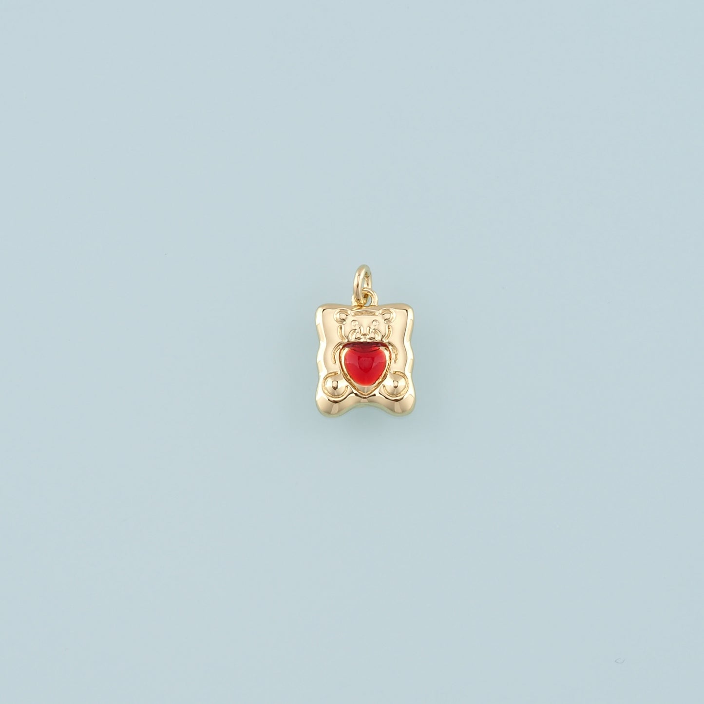 18K Gold Filled Bear Pendant,Enamel Heart Bear Charm Bracelet Necklace for DIY Jewelry Making Supply