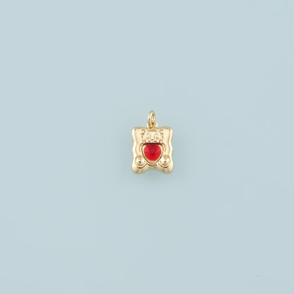 18K Gold Filled Bear Pendant,Enamel Heart Bear Charm Bracelet Necklace for DIY Jewelry Making Supply
