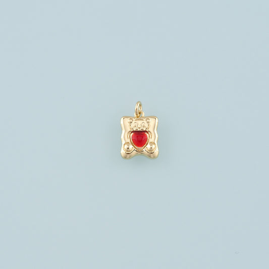 18K Gold Filled Bear Pendant,Enamel Heart Bear Charm Bracelet Necklace for DIY Jewelry Making Supply