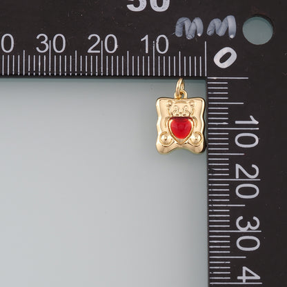 18K Gold Filled Bear Pendant,Enamel Heart Bear Charm Bracelet Necklace for DIY Jewelry Making Supply