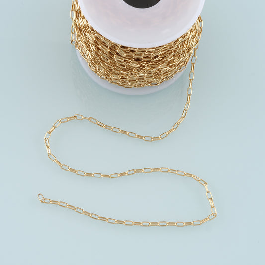 Gold Paper Clip Chain,18K Gold Filled Oval Chain for Necklace Bracelet DIY Jewelry Making Supply