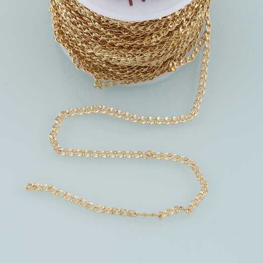 Gold Curb Chain,18K Gold Filled Texture Chain for Necklace Bracelet DIY Jewelry Making Supply