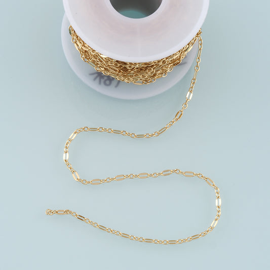 Gold Paper Clip Chain,18K Gold Filled Oval Chain for Necklace Bracelet DIY Jewelry Making Supply