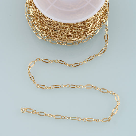 Gold Paper Clip Chain,18K Gold Filled Oval Chain for Necklace Bracelet DIY Jewelry Making Supply