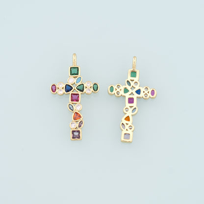 Gold Cross Charms,18K Gold Filled Cross Pendant,CZ Micro Pave Religion Charm Bracelet Necklace for DIY Jewelry Making Supply