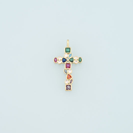 Gold Cross Charms,18K Gold Filled Cross Pendant,CZ Micro Pave Religion Charm Bracelet Necklace for DIY Jewelry Making Supply